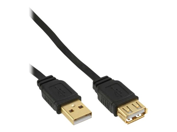 USB 2.0 Flachkabel Verlängerung, InLine®, A Stecker/Buchse, schwarz, Kontakte gold, 5m