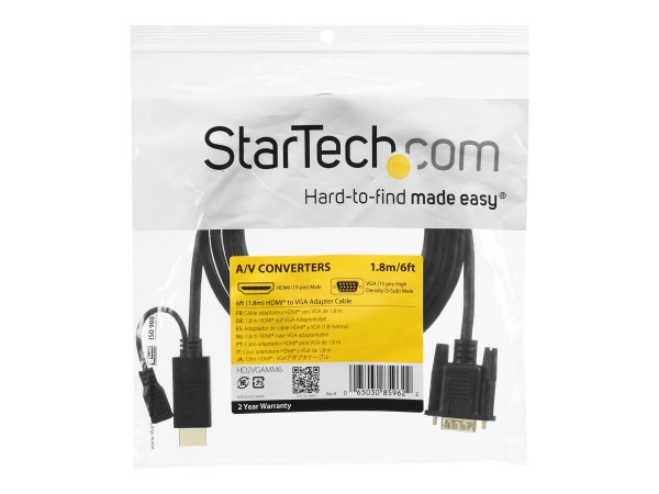 STARTECH.COM 1,8m aktives HDMI auf VGA Konverter Kabel - HDMI zu VGA Adapter 180cm - Schwarz - 1920x