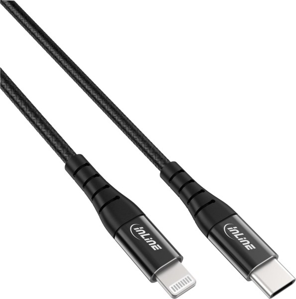 INLINE USB-C Lightning Kabel, für iPad, iPhone, iPod, schwarz/Alu, 2m