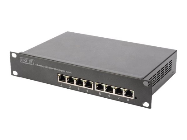 DIGITUS 25,4cm 10Zoll 8-Port Gigabit Ethernet Switch 8 x 10/100/1000Mbps RJ45 integriertes Netzteil