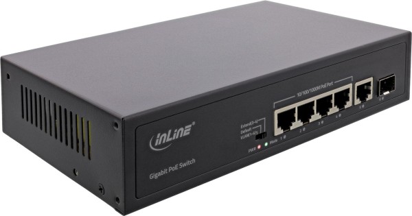 INTOS ELECTRONIC InLine® PoE+ Gigabit Netzwerk Switch 5 Port (4x PoE+), 1xSFP, 1Gb/s, Desktop, Metal