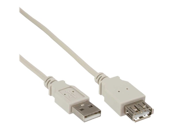 INLINE USB 2.0 Verlängerung, Stecker / Buchse, Typ A, beige/grau, 2m