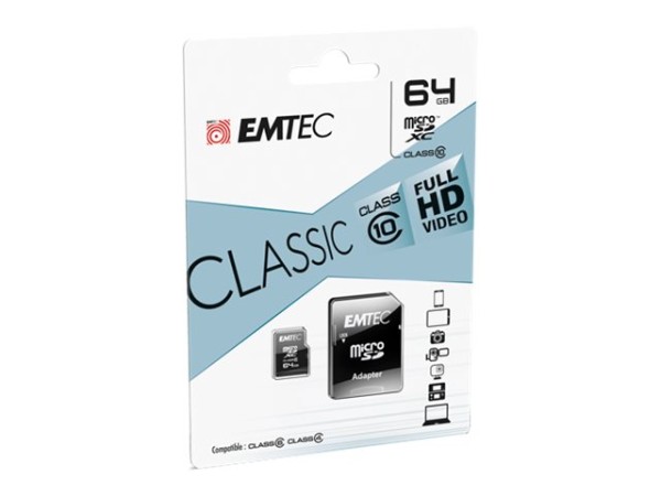 EMTEC microSDHC 64GB Class10 Classic inkl. Adapter