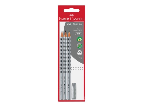 FABER CASTELL Bleistift Grip 2001 HB 3x +Radierer BK