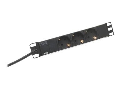 DIGITUS Steckdosenleiste 3-fach 25,4cm 10Zoll schwarz inkl. Einbauwinkel