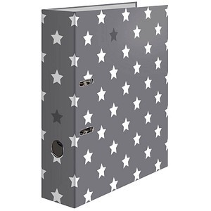 HERMA Motivordner "Stars", Grau mit weißen Sternen, DIN A4 Rückenbreite: 70 mm, aus stabilem Karton,