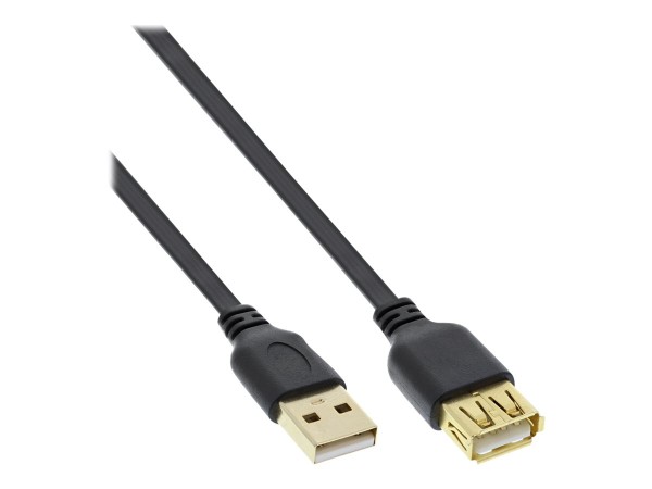INLINE USB 2.0 Flachkabel Verlängerung, A Stecker / Buchse, schwarz, Kontakte gold, 1,5m