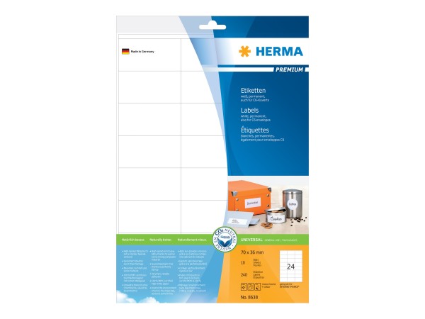 Herma Etiketten 70x36 weiß matt 10 Blatt DIN A4 240 Stück