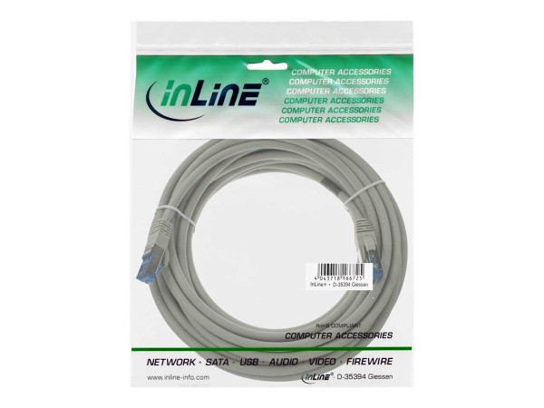 InLine Patchkabel, S/FTP (PiMf), Cat.6A, 500MHz, halogenfrei, Kupfer, grau, 20m