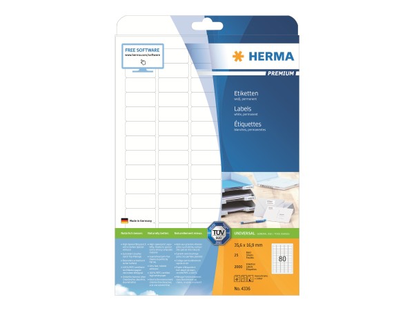 HERMA Etiketten A4 weiß 35,6x16,9 mm Papier matt 2000 St.