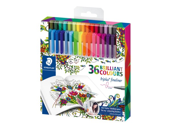 STAEDTLER Fineliner triplus BRILLIANT COLOURS, 36er Etui Strichstärke: 0,3 mm, dreieckig, DRY SAFE,