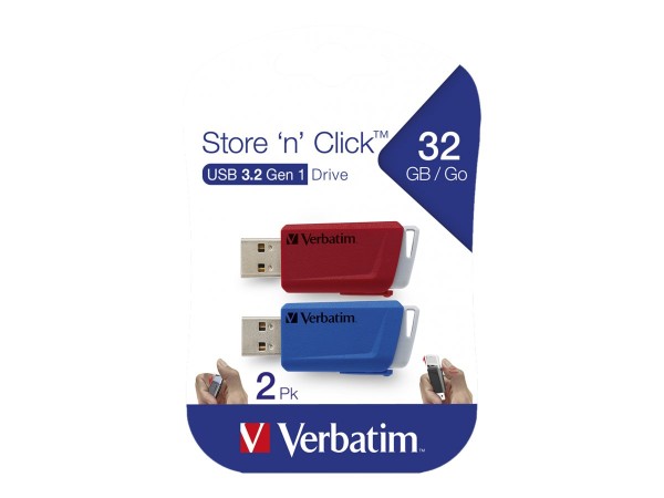 VERBATIM USB-Stick 2x 32GB Verbatim 3.2 Store'n Click Gen1 rot/blau extern retail