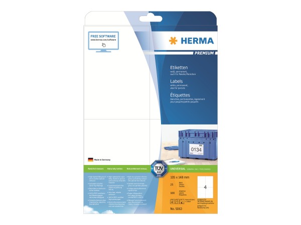 HERMA Etiketten Premium A4 weiß 105x148 mm Papier 100 St.