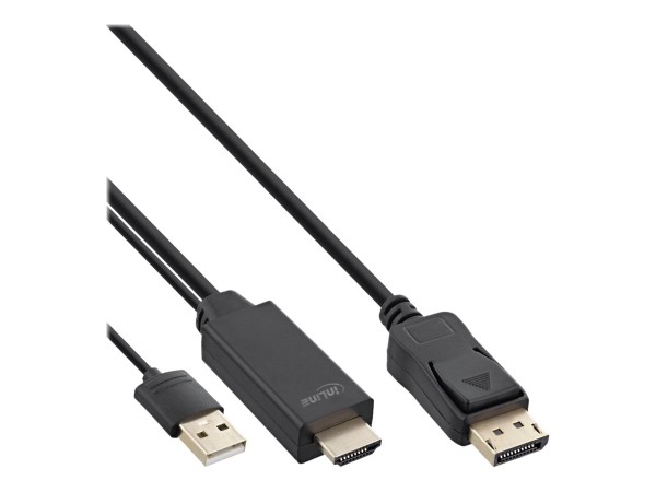 INLINE HDMI zu DisplayPort Konverter Kabel, 4K, schwarz/gold, 10m