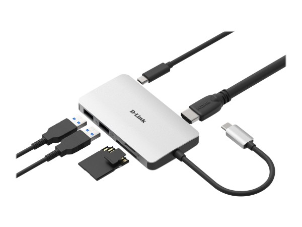 D-LINK USB-C 6-Port USB 3.0 Hub mit HDMI und SD & microSD Card Reader und USB-C Ladeanschluss