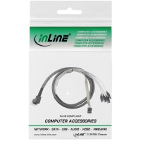 INLINE ® Mini SAS HD Kabel, SFF-8643 gewinkelt zu 4x SATA + Sideband, 1m