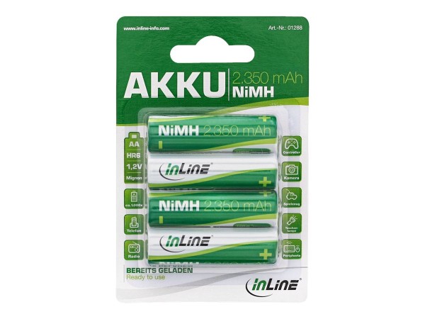 INLINE NiMH-Akku, Mignon (AA), 2350mAh, vorgeladen, im 4er Blister