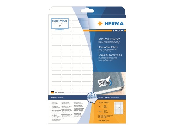 HERMA Etiketten A4 weiß 25,4x10 mm ablösbar Papier 4725 St.