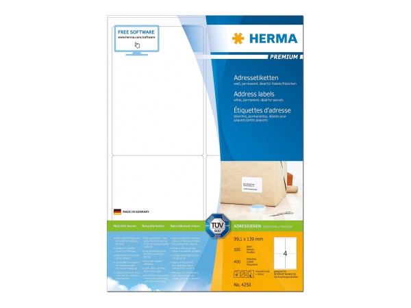 HERMA Adressetiketten A4 weiß 99,1x139 mm Papier 400 St.