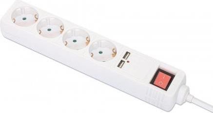 MANHATTAN Steckdosenleiste 4fach mit 2 USB-Port weiß AN/AUS