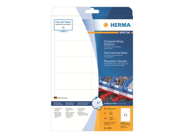 HERMA Etik. strapazierf. A4 weiß 97x42,3 mm Folie 300 St.