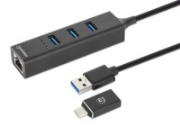 MANHATTAN 3-Port USB 3.0 Typ-C/A Kombo-Hub + Netzwerkadapter