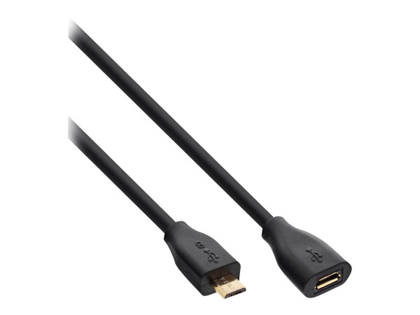 InLine Micro-USB Verlängerung, USB 2.0 Micro-B Stecker auf Buchse, schwarz, vergoldete Kontakte, 1,