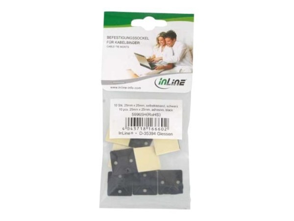 InLine® Befestigungssockel für Kabelbinder, 25x25mm, 10stk., selbstklebend, schwarz