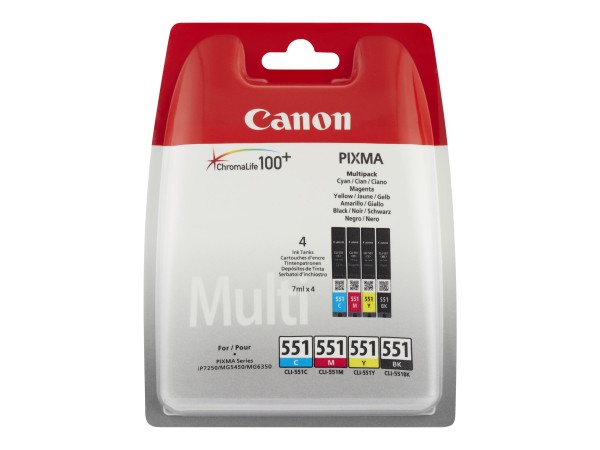 CANON CLI 551 C/M/Y/BK Multipack 4er Pack Schwarz, Gelb, Cyan, Magenta Tintenbehälter