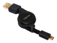 USB Kabel LogiLink A -> micro B St/St retractable, 0,75m sw