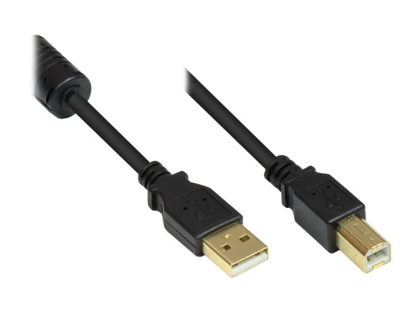GOOD CONNECTIONS Anschlusskabel USB 2.0 Stecker A an Stecker B, mit Ferritkern, vergoldet, schwarz,