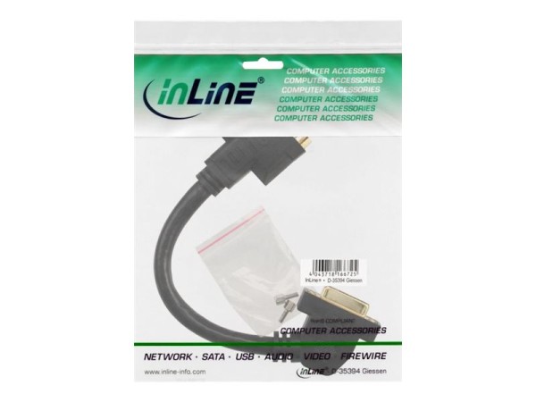 INLINE ® DVI-I Adapterkabel, 24+5 DVI Buchse auf Buchse, zum Einbau, vergoldete Kontakte, 0,2m
