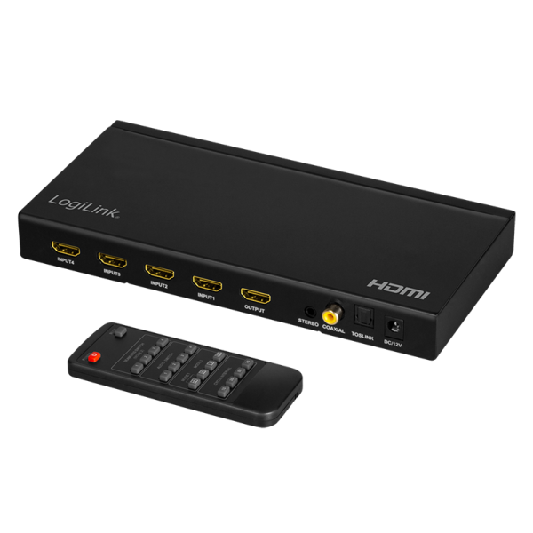 LOGILINK HDMI switch, 4x1-Port, multiviewer, 1080p/60 Hz, scaler, seamless, RC