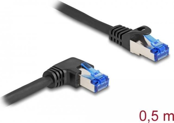 DELOCK RJ45 Netzwerkkabel Cat.6A S/FTP gerade / rechts gewinkelt 0,5m schwarz