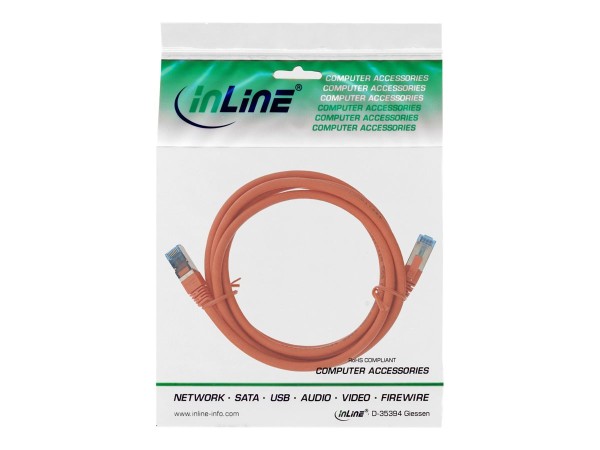 INLINE ® Patchkabel, S/FTP (PiMf), Cat.6A, 500MHz, halogenfrei, Kupfer, orange, 1,5m