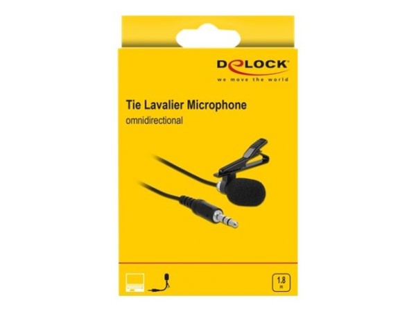 DELOCK Krawatten Lavalier Mikrofon Omnidirektional mit Clip 3,5 mm Klinkenstecker 3 Pin + Adapterkab