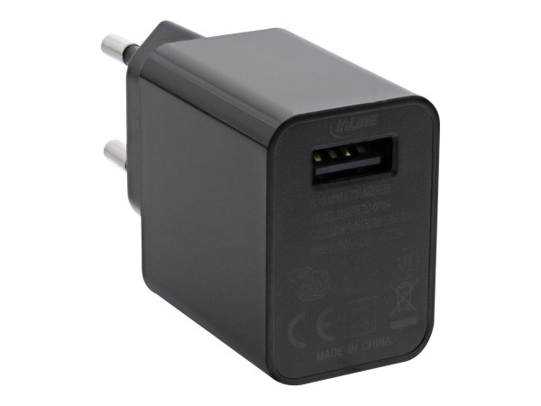 INTOS ELECTRONIC InLine USB Ladegerät Single, Netzteil, Stromadapter, 100-240V zu 5V/2,5A, schwarz