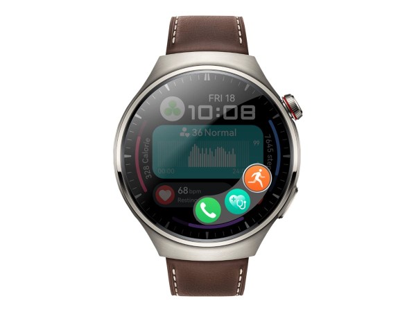 HUAWEI Watch 4 Pro - Titan - intelligente Uhr mit Riemen - Leder - dunkelbraun - Handgelenkgröße: 14