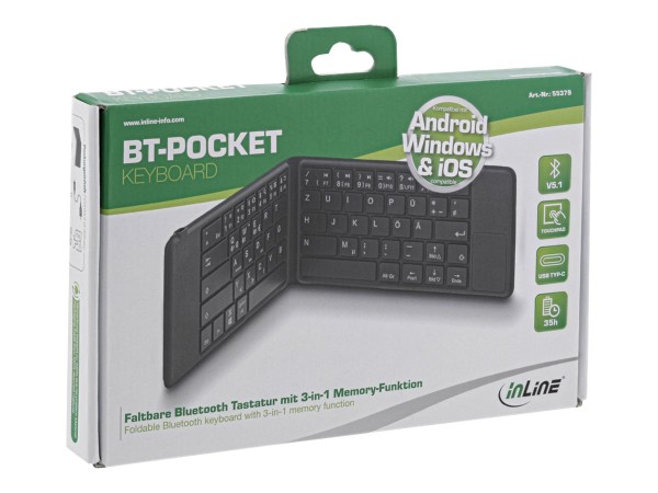 INTOS ELECTRONIC InLine® faltbare Bluetooth Tastatur "BT-Pocket", grau, für bis zu 3 Bluetooth-Gerät