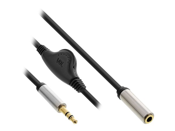 INLINE Slim Audio Kabel Klinke 3,5mm ST / BU, mit Lautstärkeregler, 0,25m (99253B)