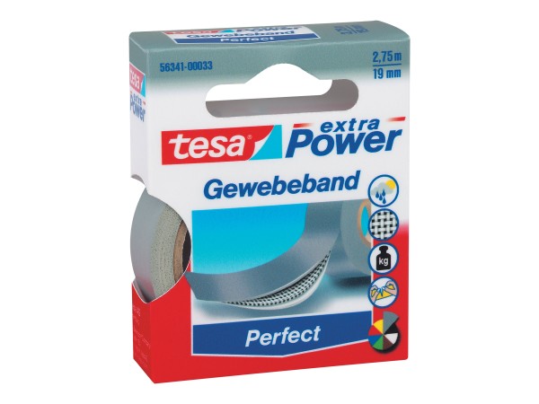 TESA extra Power Perfect Gewebeband 2,75m 19mm grau