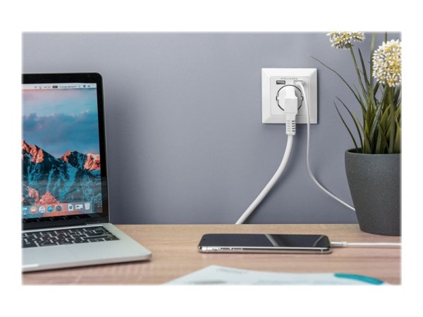 DIGITUS Steckdose (250V 50Hz) mit 2 USB-Ports (5V 2.1A) weiß