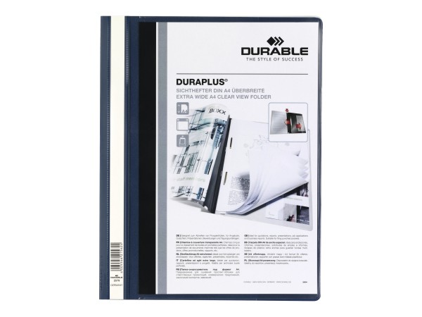 DURABLE Schnellhefter DURAPLUS, DIN A4, dunkelblau transparenter Vorderdeckel mit DIN A4 Sichttasche