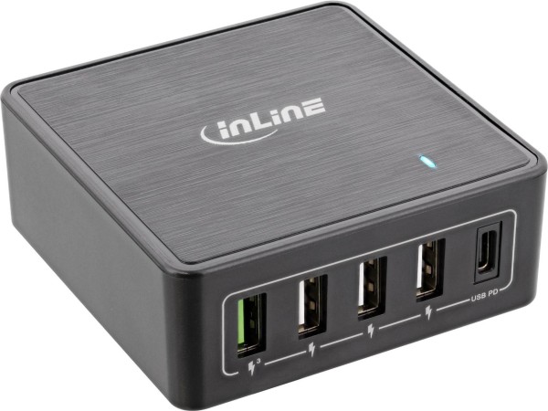 INTOS ELECTRONIC InLine Power Delivery + Quick Charge 3.0 USB power adapter, charger, 4x USB A