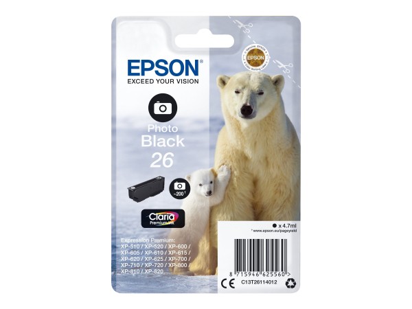 EPSON 26 Photo schwarz Tintenpatrone