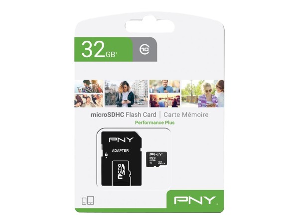 PNY Micro SD Card Performance Plus 32GB HC Class 10 SD adapter