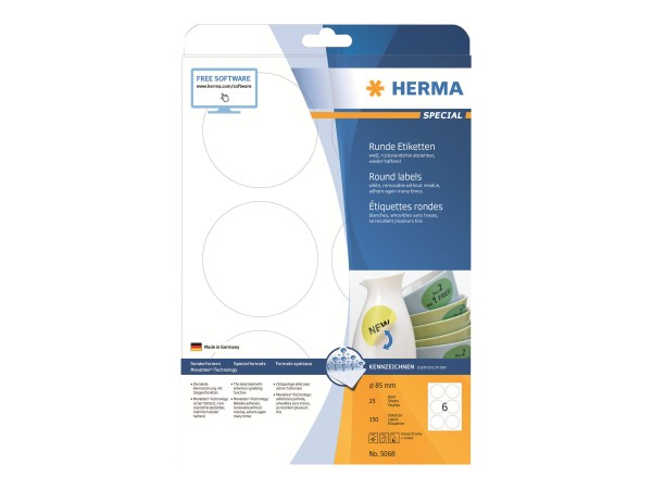 HERMA Etiketten A4 weiß 85 mm ablösbar Papier 150 St.