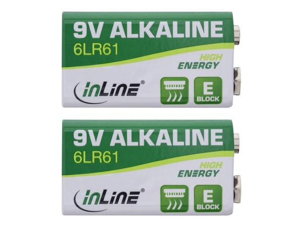 INLINE Alkaline High Energy Batterie - 9V Block 6LR61 - 2er Pack (01299)