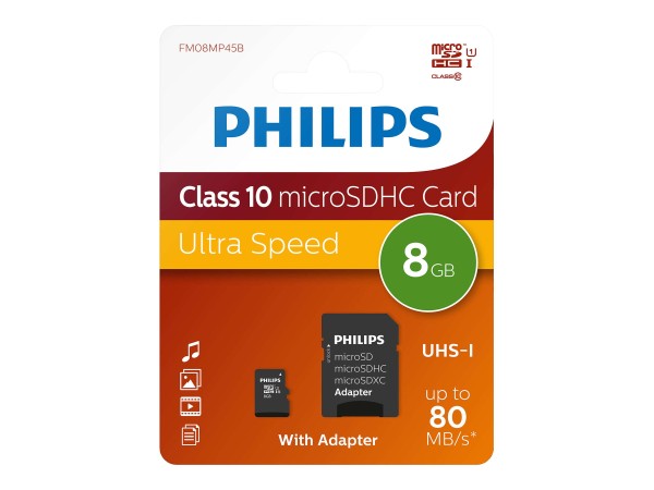 PHILIPS SD Micro SDHC Card 8GB Card Class 10 incl. Adapter