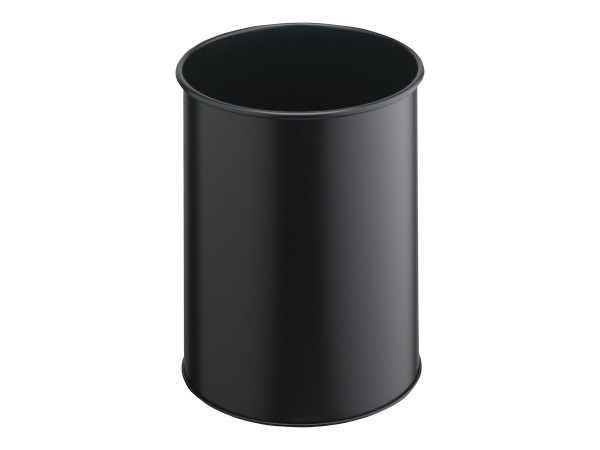 DURABLE Papierkorb METALL, rund, 15 Liter, schwarz aus Stahlblech, kratzfeste Epoxidharz-Beschichtun